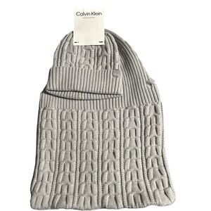 Calvin Klein Matching Gray Knit Hat and Tote Bag Cable‎ Knit Design NWT